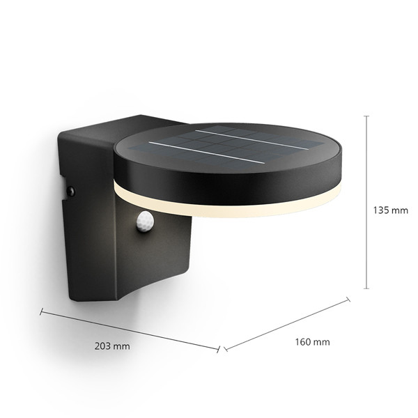 LED Solar-Wandleuchte Mit Bewegungsmelder, IP65, 3.2W 3000K – 400 Lumen, Inkl. Akku, Schwarz
